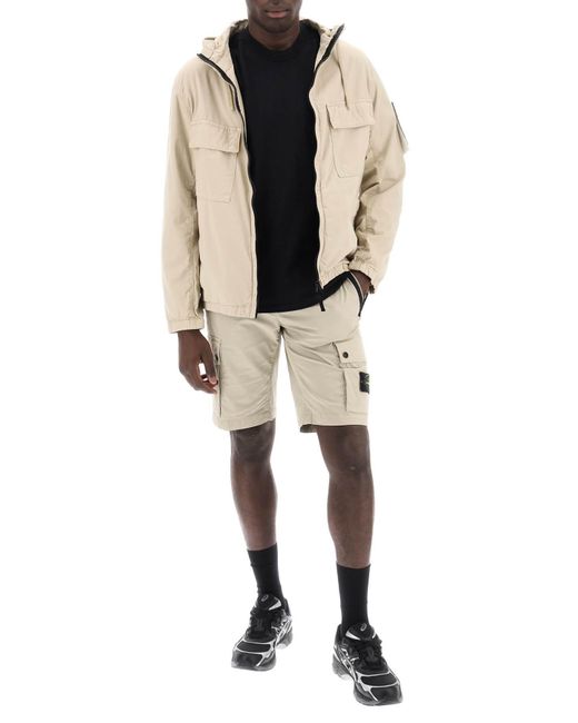 Stone Island Natural Stretch Twill Cargo Bermuda Shorts With for men