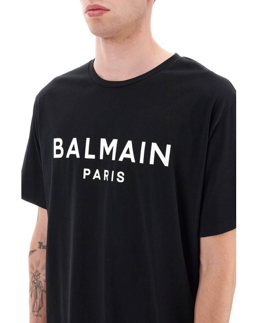 Balmain Black Logo Print T-Shirt for men