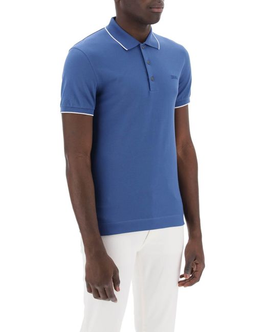 Zegna Blue Slim Fit Polo Shirt In Stretch Cotton for men