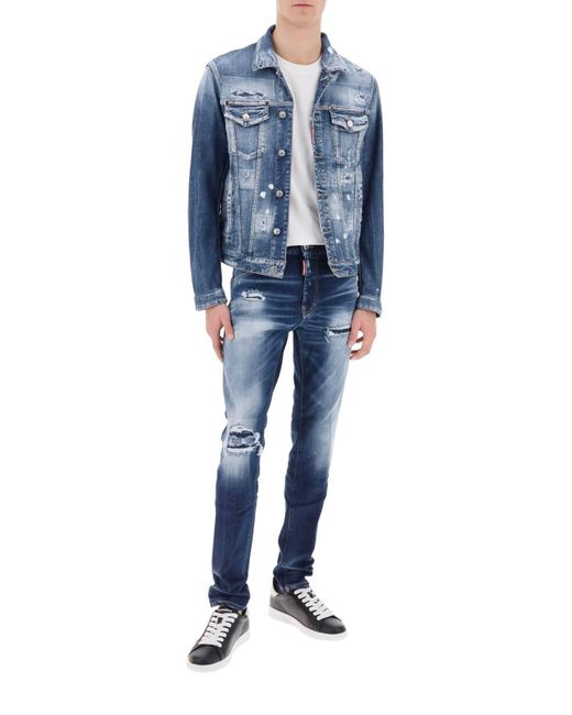 DSquared² Blue Cool Guy Jeans In Medium Worn Out Booty Wash for men