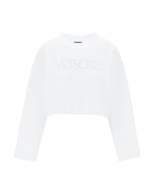 Versace White "Cropped Sweatshirt With Rhinestone