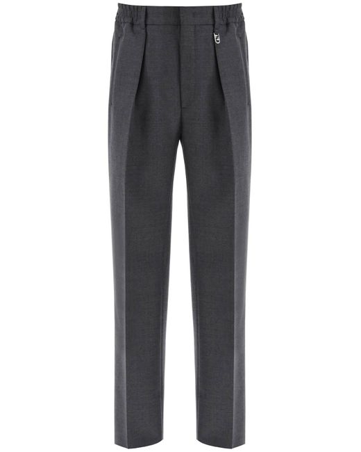 Fendi Gray Single Pleat Merino Wool Trousers for men