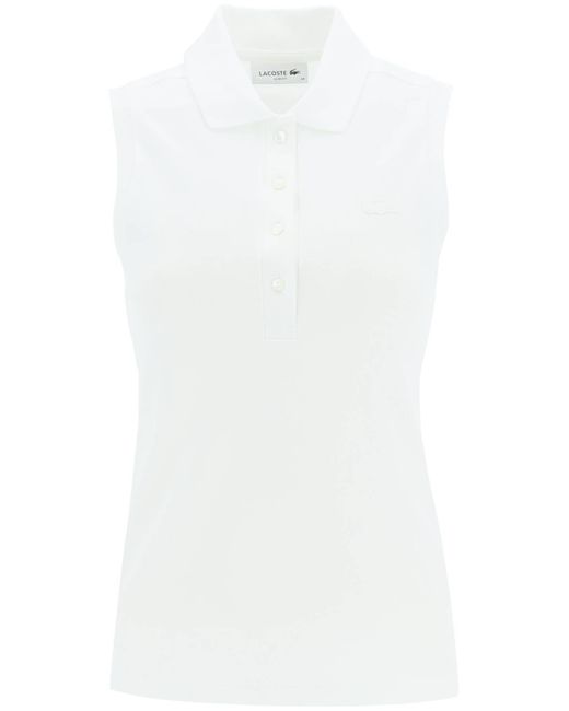 Lacoste White Sleeveless Polo Shirt