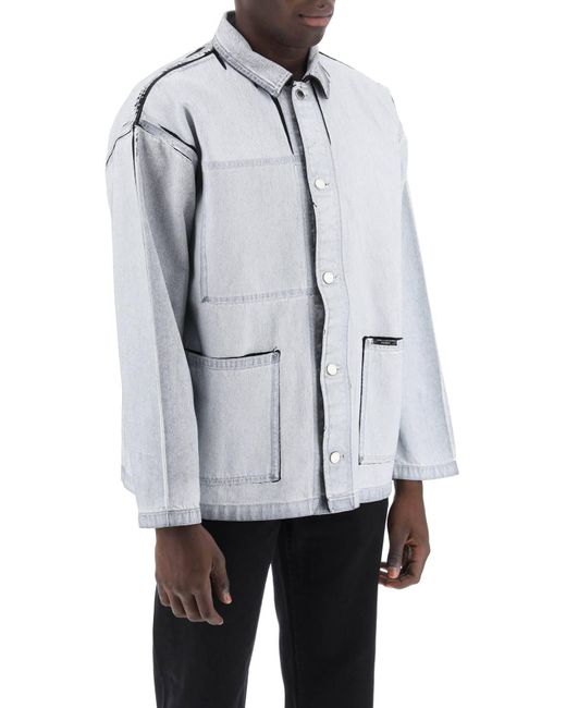 Closed Gray Reversible Jacket In Screen Printed Denim for men