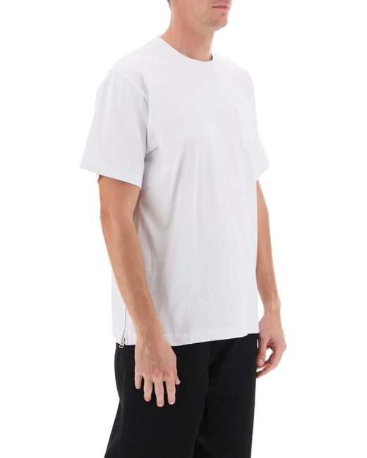 Sacai Side Zip T Shirt in White for Men | Lyst UK