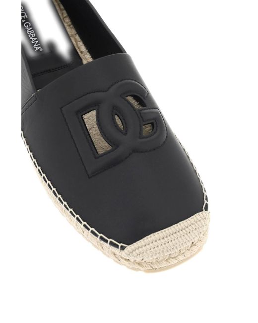 Dolce & Gabbana Black Leather Espadrilles With Dg Logo And for men