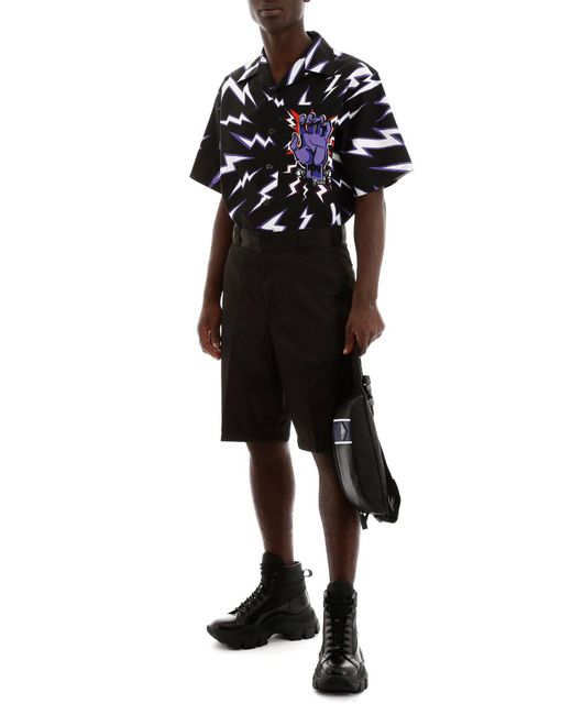 Prada Cotton Lightning Bolt Print Shirt 