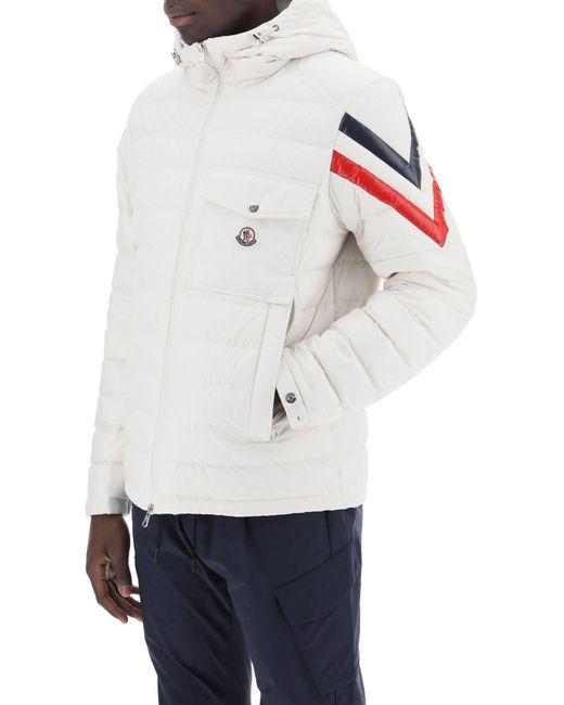 Moncler White Berard Down Jacket With Tricolor Intarsia for men