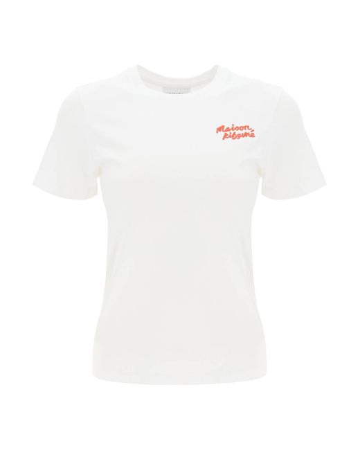 T Shirt Con Logo Ricamato di Maison Kitsuné in White