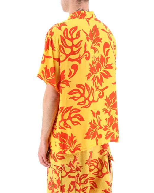 ERL Orange Printed Viscose Bowling Shirt for men
