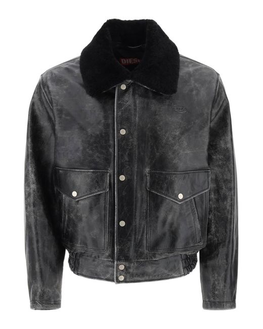 DIESEL Black L-muds Vintage-leather Jacket for men