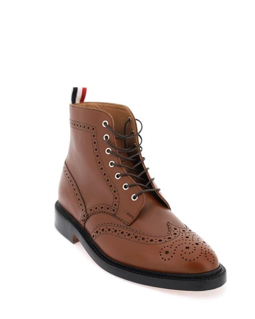 Thom Browne Wingtip Ankle Boots With Brogue Details in Brown for