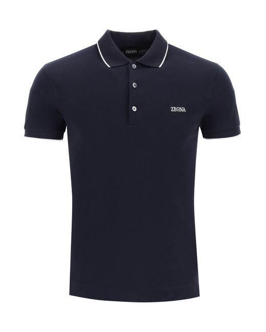 Zegna Blue Logoed Cotton Polo Shirt for men
