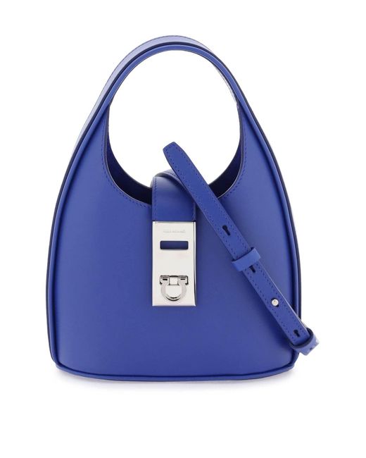 Ferragamo Blue Mini Leather Hobo Bag