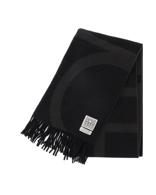 Totême  Black Toteme Wool Jacquard Monogram Scarf