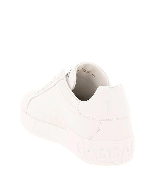 Dolce & Gabbana White Portofino Logo-embossed Leather Low-top Trainers for men