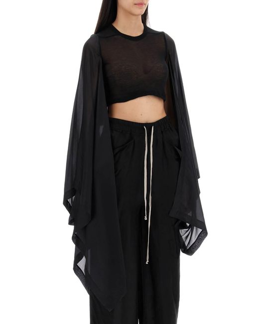 Rick Owens Black "cropped Top With Cape Sleeves"