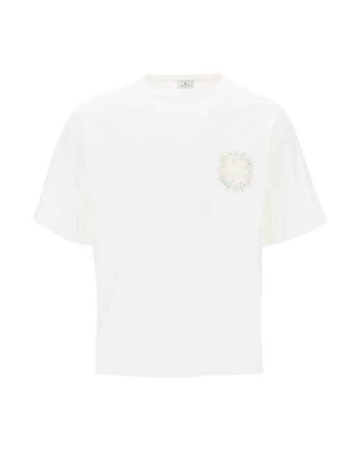 T Shirt Con Ricamo Pegaso Floreale di Etro in White da Uomo