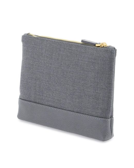 Thom Browne Gray Wool 4 Bar Small Pouch for men