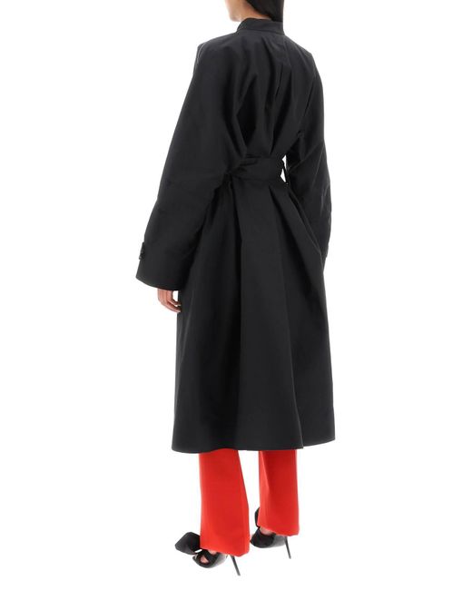 Ferragamo Black Poplin Trench Coat With Contrasting Inserts