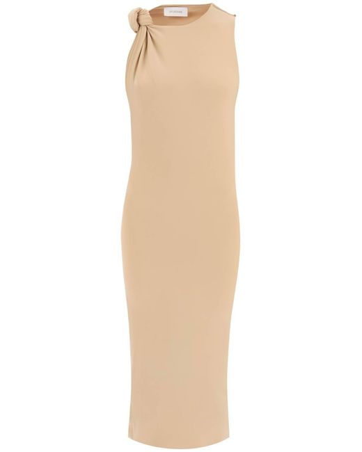 Sportmax Natural Midi Nuble Dress With Knot Detail On The