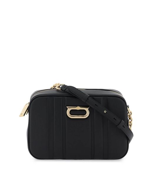 Ferragamo Black Padded Leather Camera Bag With Embossed Pattern