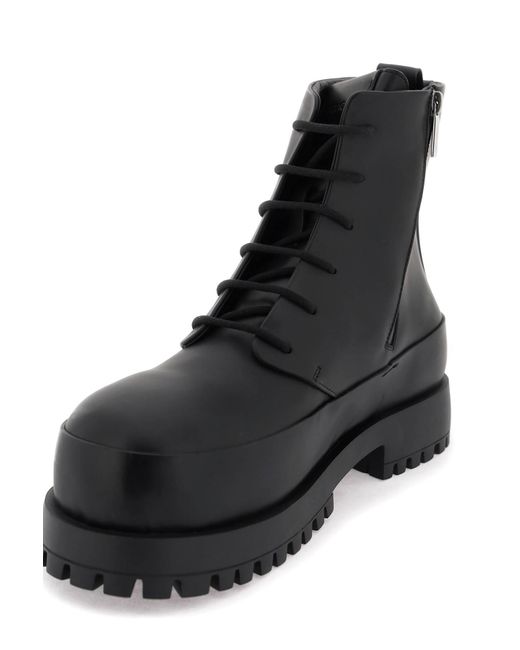 Ferragamo Black Rubberized Leather Combat Boots for men