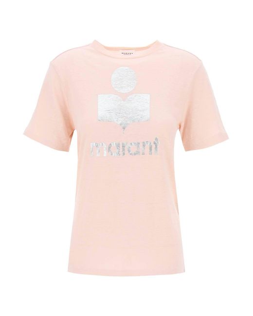 T-Shirt Zewel Con Logo Metallizzato di Isabel Marant in Pink