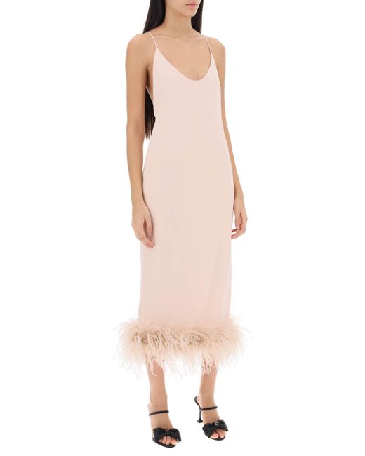 Miu Miu Pink Feather-trimmed Slip Dress
