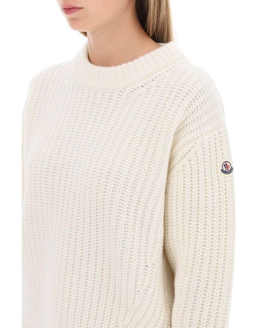 Moncler Natural Basic Crew-neck Sweater In Carded Wool