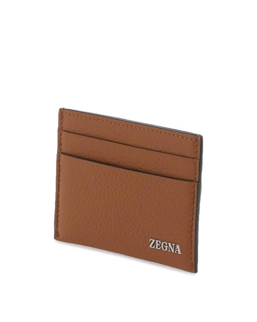 Zegna Brown Leather Cardholder for men