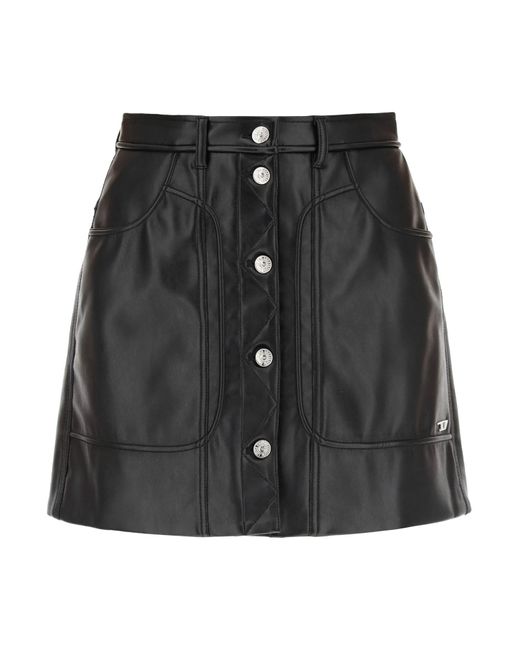 DIESEL Button Down Faux Leather Mini Skirt in Black | Lyst
