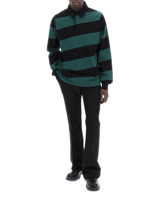 Burberry Green Striped Long Sleeve Polo Shirt for men