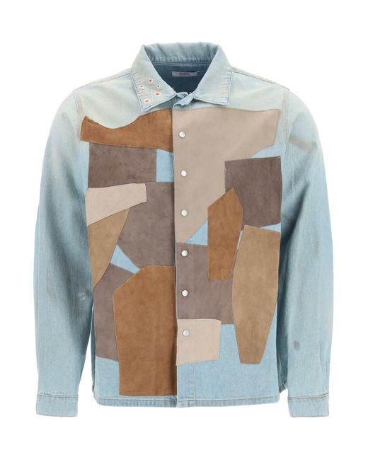 ERL Patchwork Denim Shirt With Suede 