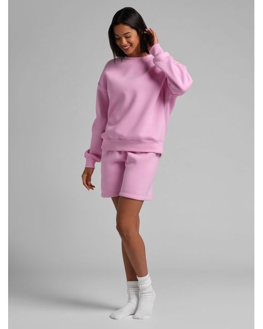 Comfrt Pink Basic Crop Crew Sweatshirt