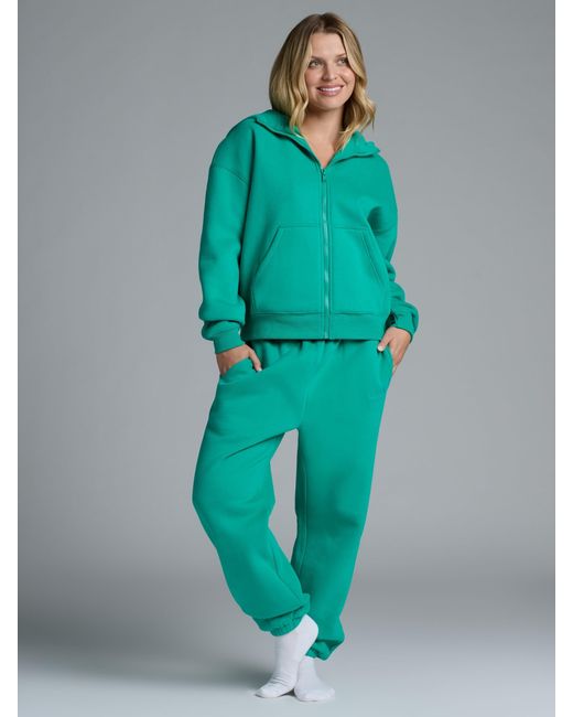Comfrt Green Basic Crop Zip Hoodie