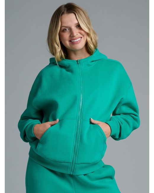 Comfrt Green Basic Crop Zip Hoodie