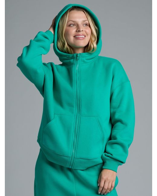 Comfrt Green Basic Crop Zip Hoodie