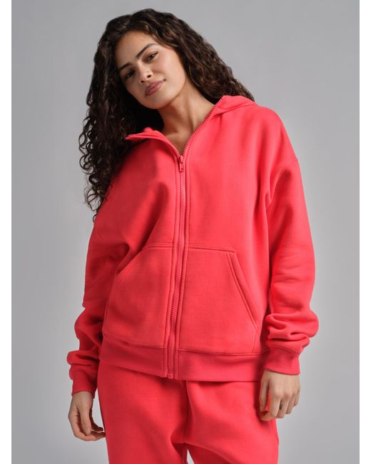 Comfrt Red Basic Crop Zip Hoodie