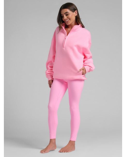 Comfrt Pink Neon Basic Quarter Zip Mock Neck