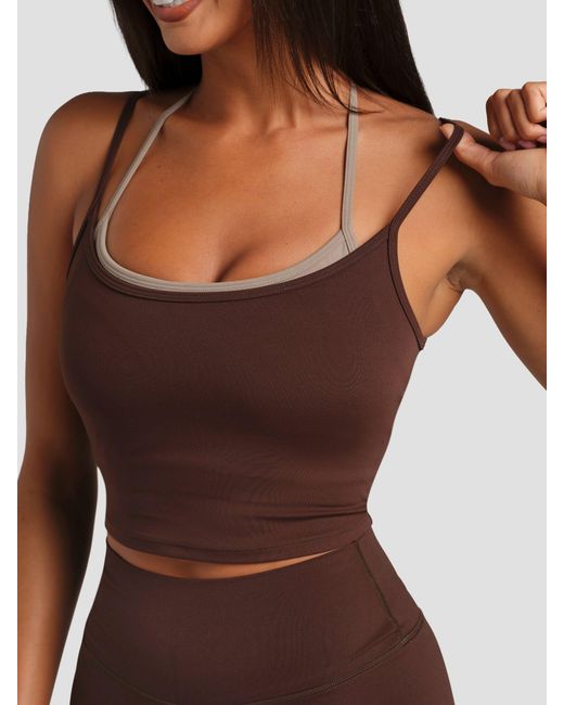 Comfrt Brown Core Double Layer Crop Tank
