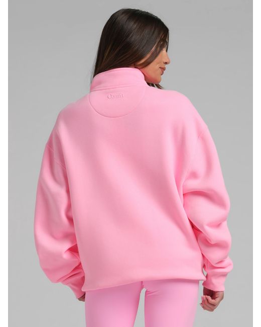 Comfrt Pink Neon Basic Quarter Zip Mock Neck