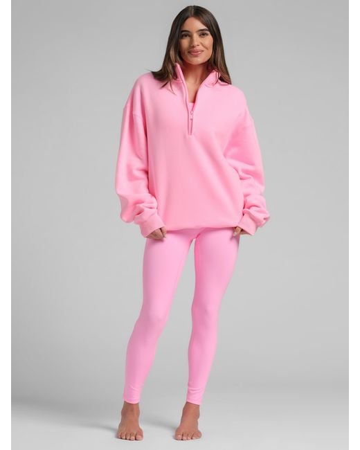 Comfrt Pink Neon Basic Quarter Zip Mock Neck