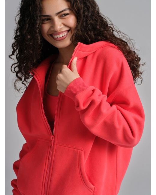Comfrt Red Basic Crop Zip Hoodie