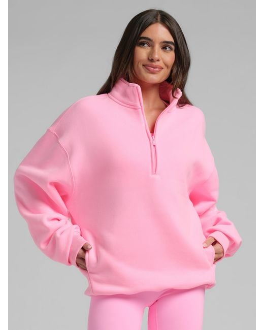 Comfrt Pink Neon Basic Quarter Zip Mock Neck