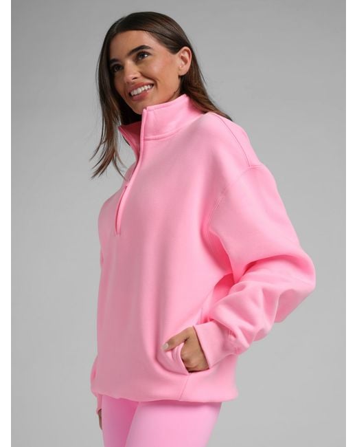 Comfrt Pink Neon Basic Quarter Zip Mock Neck