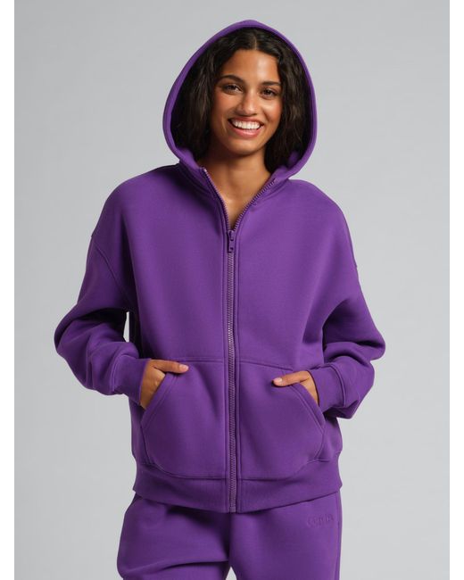 Comfrt Purple Basic Crop Zip Hoodie