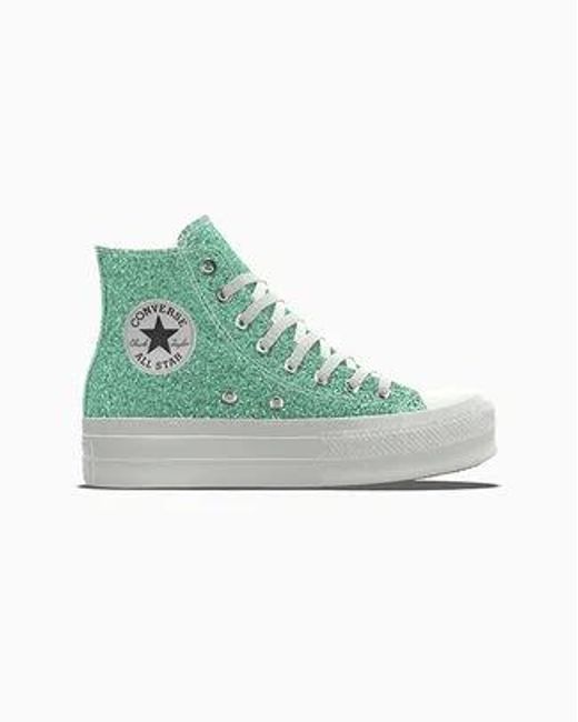 Converse Green Custom Chuck Taylor All Star Lift Platform Glitter By You