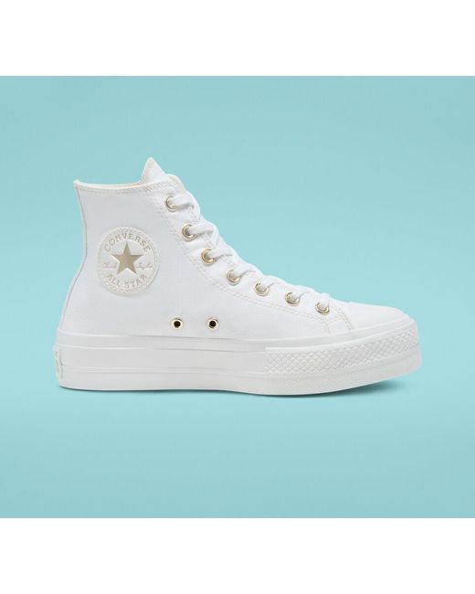 Converse Chuck Taylor All Star Lift Platform Elevated Gold in White | Lyst  UK