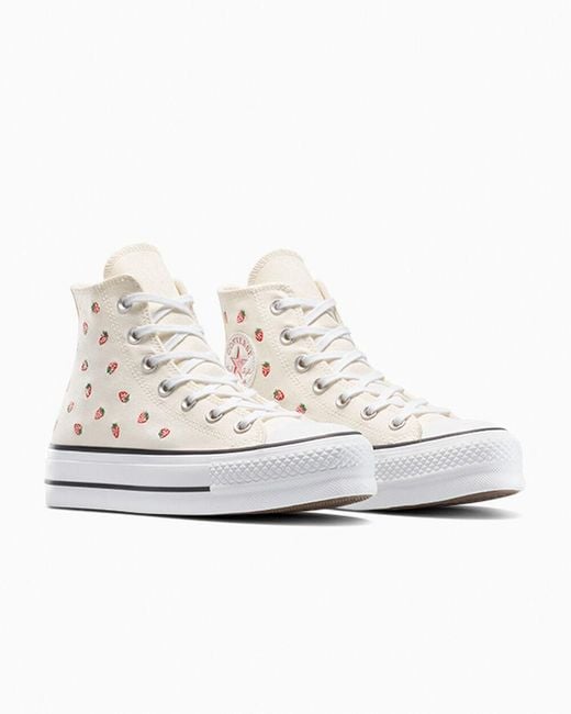 Converse White Chuck Taylor All Star Lift Platform Embroidered Strawberries